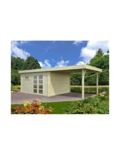 Abri De Jardin Elsa 11.7 M² + Auvent 8.1 M En Bois Massif 28 Mm