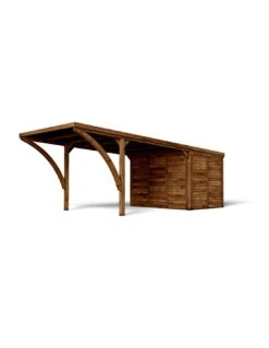 Carport LEON Traité Autoclave Teinté Marron De 16+7 M² -Barbecue Soldes carport leon traite autoclave teinte marron de 167 m 2