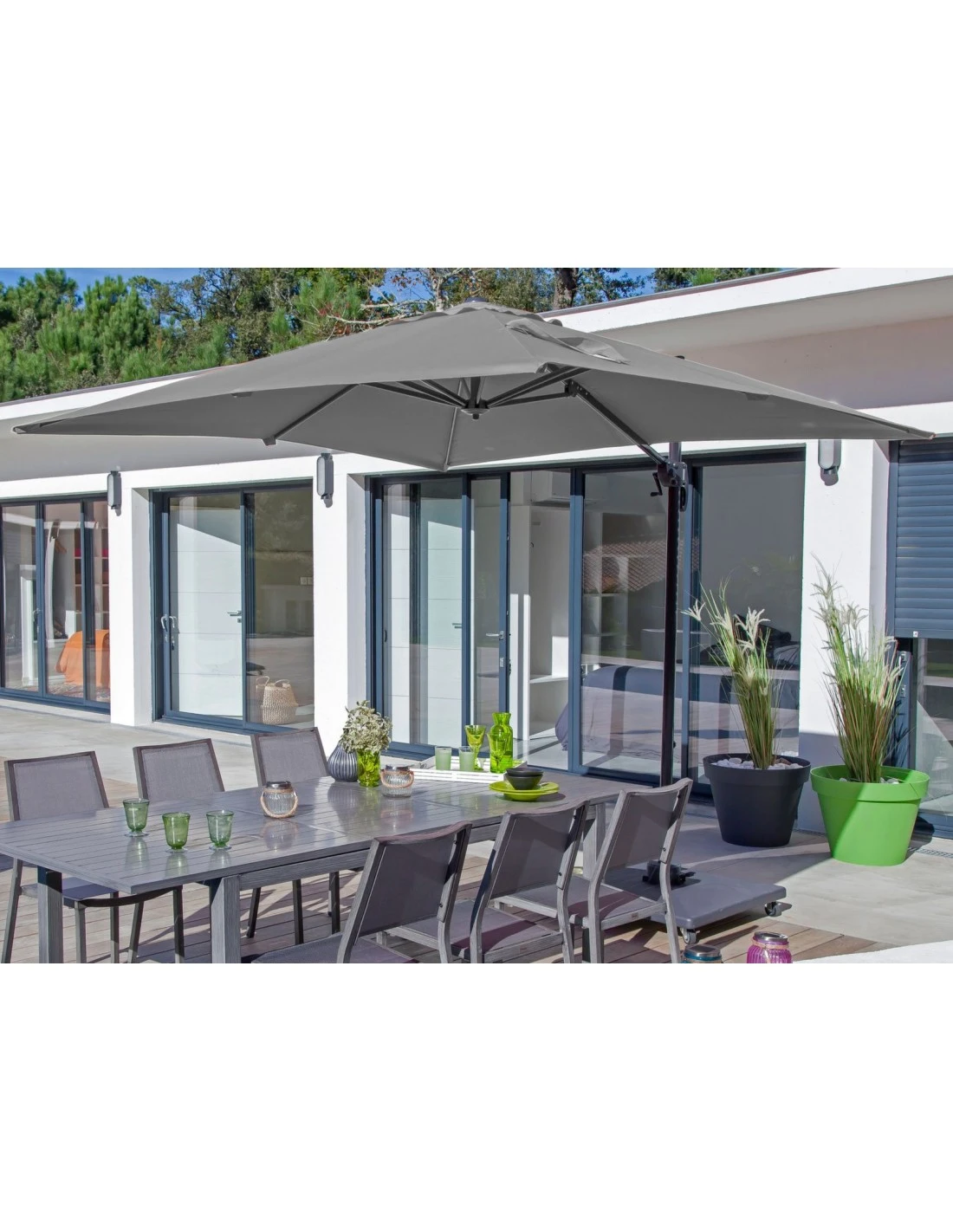 Parasol Déporté Roma 3 X 4 M En Aluminium - Grey / Taupe 2 Parasol Déporté Roma 3 X 4 M En Aluminium - Grey / Taupe - Image 2