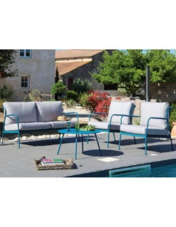 Salon De Jardin Noa 4 Places En Acier - Bleu/Beige Clair 7 Salon De Jardin Noa 4 Places En Acier - Bleu/Beige Clair -Barbecue Soldes salon de jardin noa 4 places en acier bleubeige clair 3