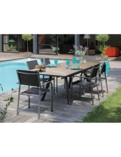 Table De Jardin Agra 150/200/250 Cm - Plateau à Lames HPL Fundermax - Graphite / Wood -Barbecue Soldes table de jardin agra 150200250 cm plateau a lames hpl fundermax graphite wood 2