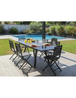 Table De Jardin AGRA Extensible 150/200/250 Cm - Aluminium Et Verre - Graphite / Gris 9 Table De Jardin AGRA Extensible 150/200/250 Cm - Aluminium Et Verre - Graphite / Gris -Barbecue Soldes table de jardin agra extensible 150200250 cm aluminium et verre graphite gris 3