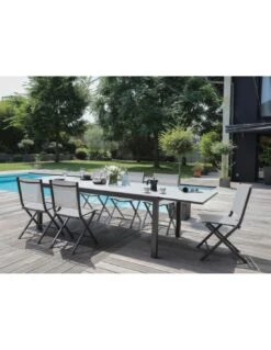 Table De Jardin Elise Extensible - 8 à 12 Places - Aluminium Et Verre - Graphite / Perle 6 Table De Jardin Elise Extensible - 8 à 12 Places - Aluminium Et Verre - Graphite / Perle -Barbecue Soldes table de jardin elise extensible 8 a 12 places aluminium et verre 2