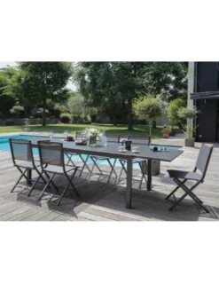 Table De Jardin Elise Extensible - 8 à 12 Places - Aluminium Et Verre - Graphite / Gris -Barbecue Soldes table de jardin elise extensible 8 a 12 places aluminium et verre 6