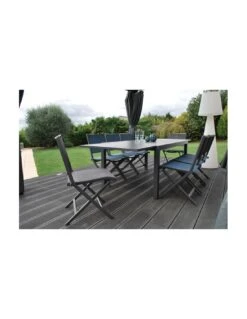 Table De Jardin Extensible LANZA - L.165/261x100 Cm Aluminium Imitation Bois -Barbecue Soldes table de jardin extensible lanza l165261x100 cm aluminium imitation bois 2