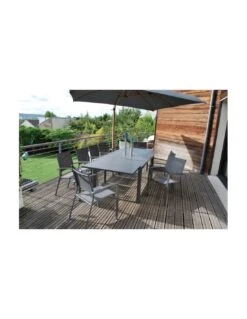 Table De Jardin Extensible LANZA - L.165/261x100 Cm Aluminium Imitation Bois -Barbecue Soldes table de jardin extensible lanza l165261x100 cm aluminium imitation bois 3