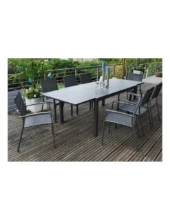 Table De Jardin Extensible LANZA - L.165/261x100 Cm Aluminium Imitation Bois -Barbecue Soldes table de jardin extensible lanza l165261x100 cm aluminium imitation bois 4
