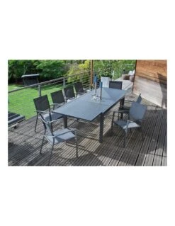 Table De Jardin Extensible LANZA - L.165/261x100 Cm Aluminium Imitation Bois -Barbecue Soldes table de jardin extensible lanza l165261x100 cm aluminium imitation bois 7