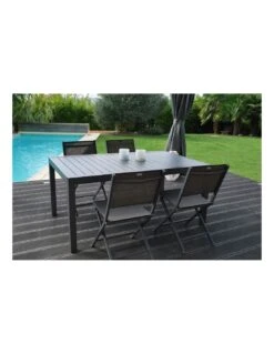 Table De Jardin Extensible LANZA - L.165/261x100 Cm Aluminium Imitation Bois -Barbecue Soldes table de jardin extensible lanza l165261x100 cm aluminium imitation bois 9