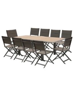 Table De Jardin Allure Extensible 10 Places - Aluminium Imprimé Effet Bois -Barbecue Soldes table extensible allure 10 places aluminium imprime effet bois 1 8