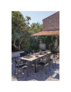 Table Louisiane II Extensible - Aluminium Graphite Plateau OAK - L.187/247 X L.100 X H.76 Cm -Barbecue Soldes table louisiane ii extensible aluminium graphite plateau oak 2