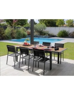 Table Louisiane II Extensible - Aluminium Graphite Plateau OAK - L.187/247 X L.100 X H.76 Cm