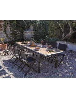 Table Louisiane II Extensible - Aluminium Graphite Plateau OAK - L.187/247 X L.100 X H.76 Cm -Barbecue Soldes table louisiane ii extensible aluminium graphite plateau oak 3